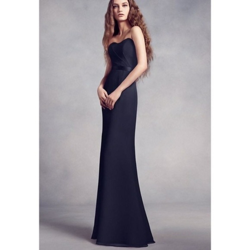 White by Vera Wang Midnight Strapless Gown David’s Bridal Navy Blue with Lace, 0